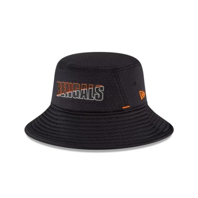 Black Cincinnati Bengals Hat - New Era NFL Official Summer Sideline Stretch Bucket Hat USA3561049